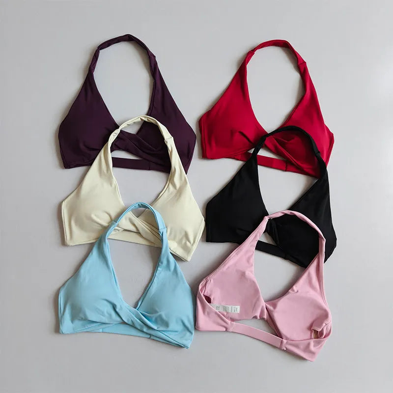 Sports Bra Women's Halter Neck Beautiful Back Push-up Chest-revealing Pilates Vest Training Yoga Wear Gym Running Fitness Bras