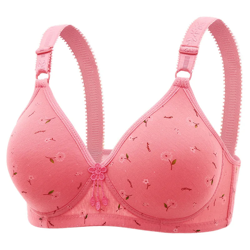 Large and Thin Underwire Bra Without Steel Ring Comfortable Gathering and Breathable Bra for Middle-aged and Elderly Mothers