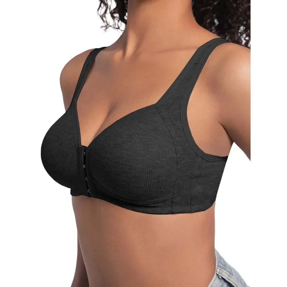 Women's Bra Wire-Free Front Closure Solid Color Full Coverage 3D Cups More Considerate for Middle-Aged And Elderly Individual