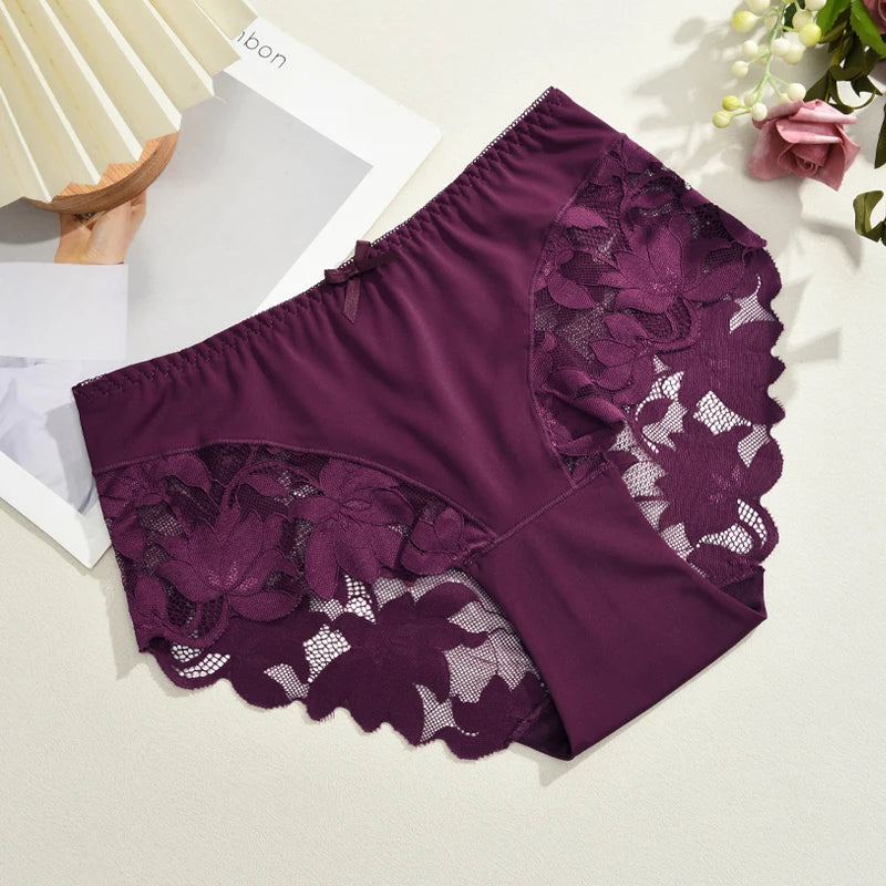 S-XXL Women Lace Panties Patchwork Seamless Underwear Sexy Luxury Hollow Out Solid Briefs Girls' Mid Rise Breathable Lingerie