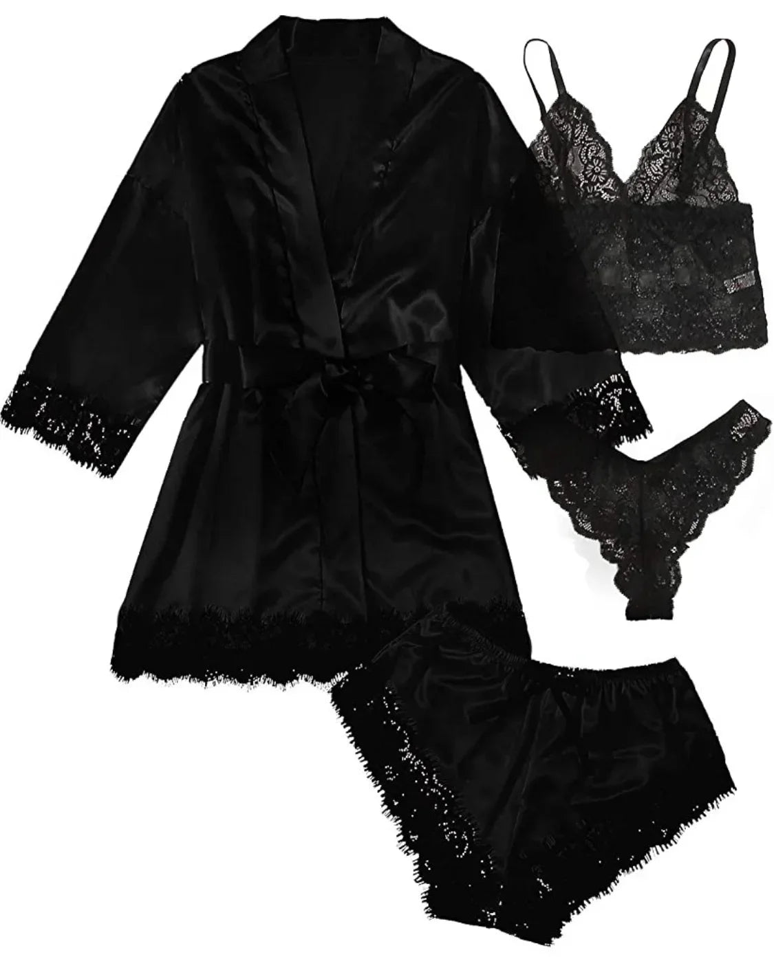 Spring and Autumn Women's Sexy High-quality Lace Camisole Pajamas Soft Comfortable Breathable and Comfortable 4-piece Set