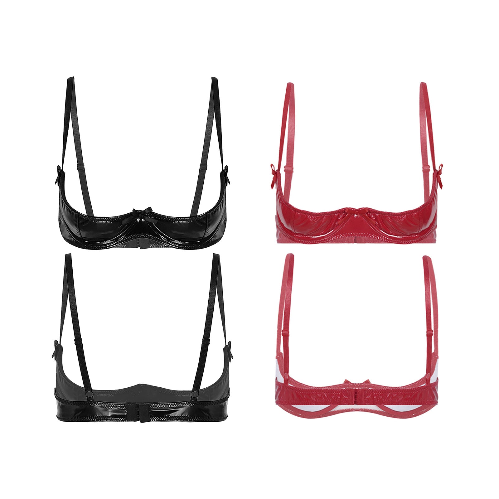 Womens Lingerie Porno Open Chest Bra Underwear Glossy Patent Leather Underwired Brattle Adjustable Shoulder Straps Unlined Bras