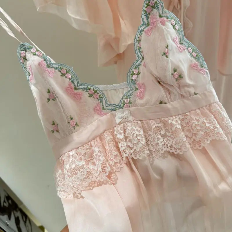 2025 Summer New Pajamas Lingerie Set Sexy Sweet Lace Trim Cami Shorts Shirt Pants Rayon Home Clothes Loungewear Nightwear