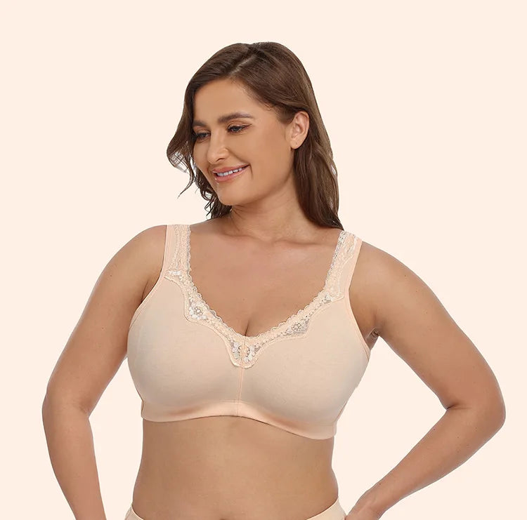 Plus Size Full Cup Bra Cotton Comfort Breathable Underwire Bra with Lace Full Coverage Support for Women B/C/D/E/F Cup