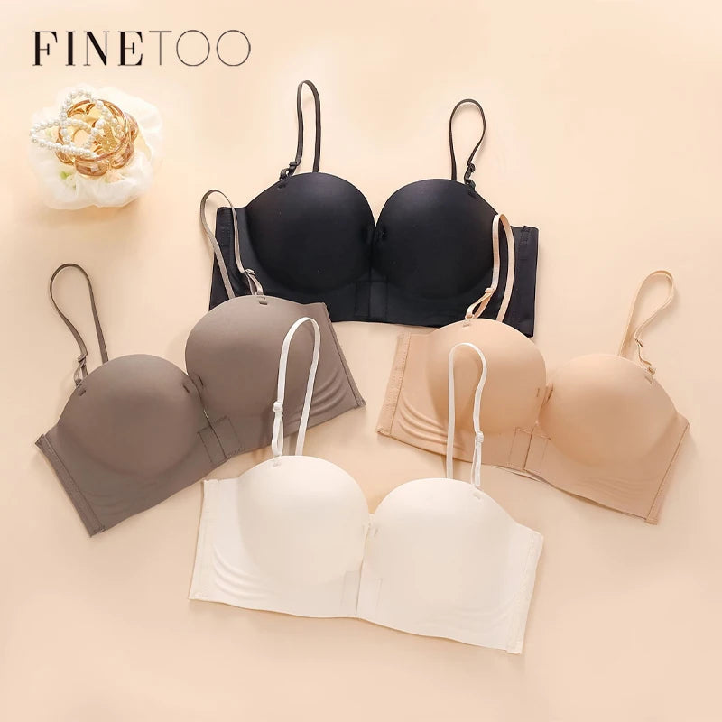 Women's Push-up Strapless Bras Front Buckle Brassiere Sexy Girls Small Chest Underwear Breathable Gathered Bralette Lingerie