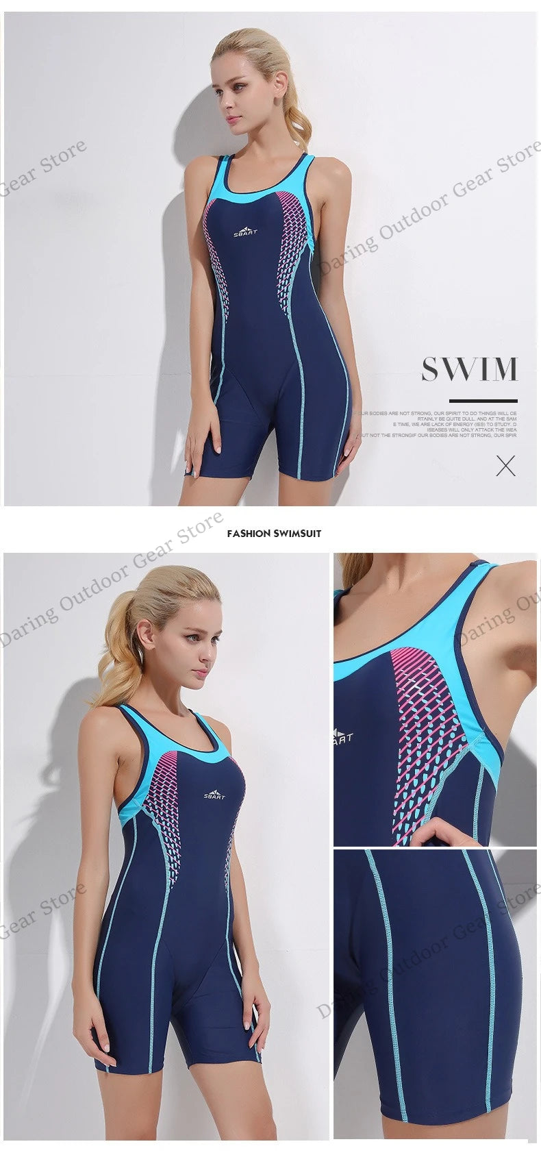 Women's One-Piece Racing Swimsuit, Athletic Quick-Dry Sleeveless Swimsuit with Shorts for Hot Spring & Diving