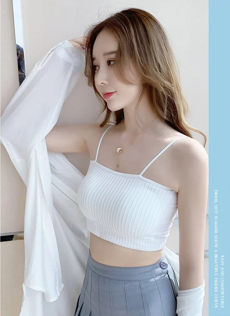 Summer Tube Bras For Women Sexy Seamless Underwear Crop Tops Sexy Lingerie Silky Bandeau Bra Removable Pads Intimates