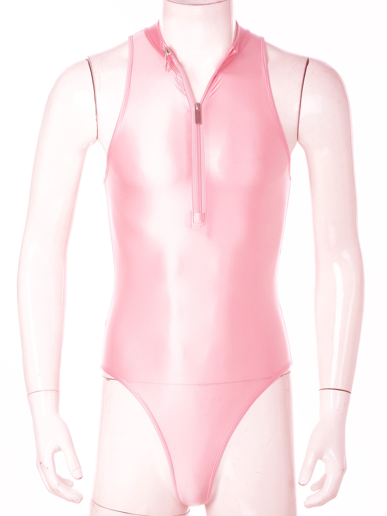 One-Piece Men's Swimsuit Glossy Sleeveless Bodysuit Swimwear Solid Color Front Leotard Hommes Bathing Suits Party Clubwear