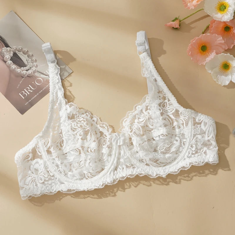 Women Sexy Lace Thin Bras Plus Size Push Up Bralette Hollow Out Lingerie Embroidery Bra Brassiere Female Underwired Underwear