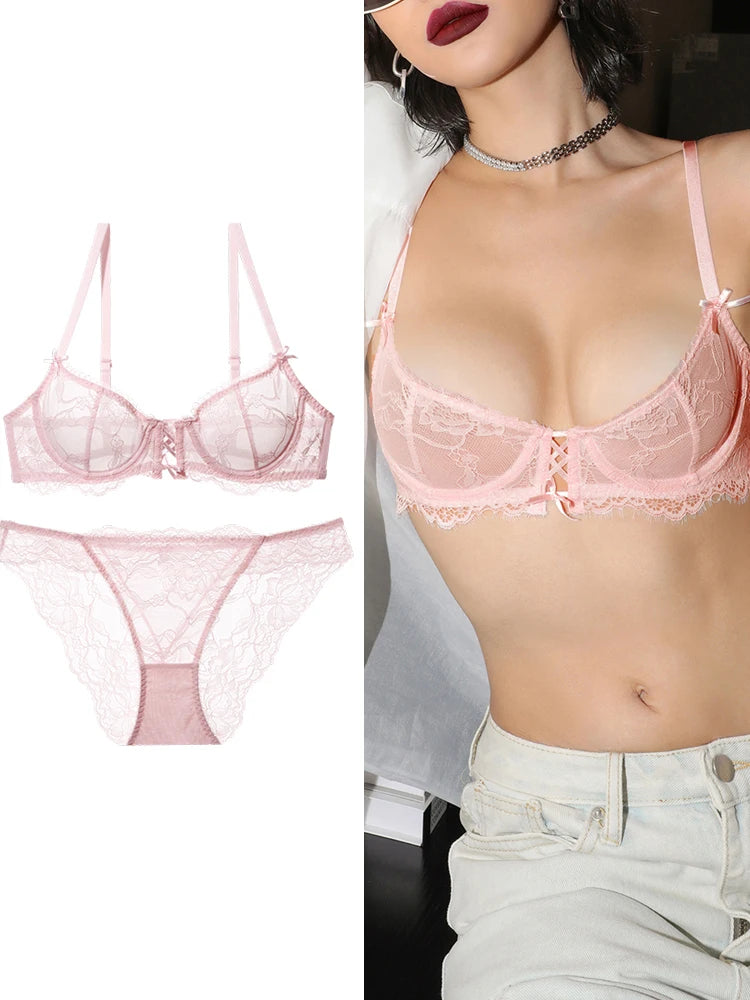 Half Cup Bras For Women Sexy Lingerie Plus Size Transparent Balconette Embroidery See Through Lace Bra Female Embroidery Bra