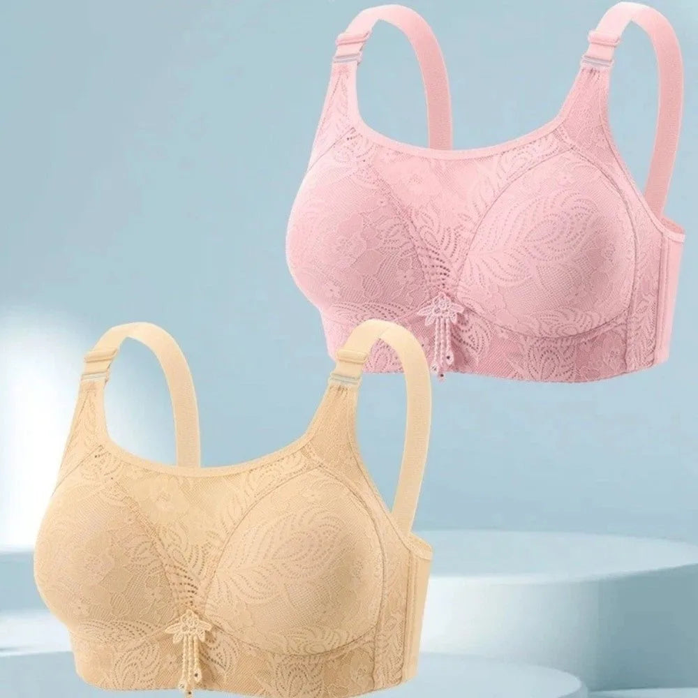 Breathable Anti-Sagging Wireless Push-Up Bra Underwear Floral Mesh Women Vest Bra Sweet Elderly Bra Women