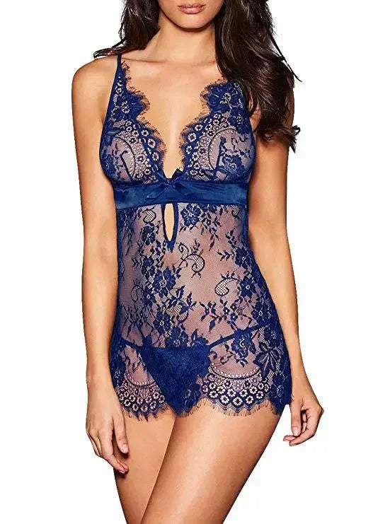 Porn Lace Babydoll Women Sexy Lingerie Dress Backless See Through Nightdress Nightgown Sleepwear Erotic Underwear