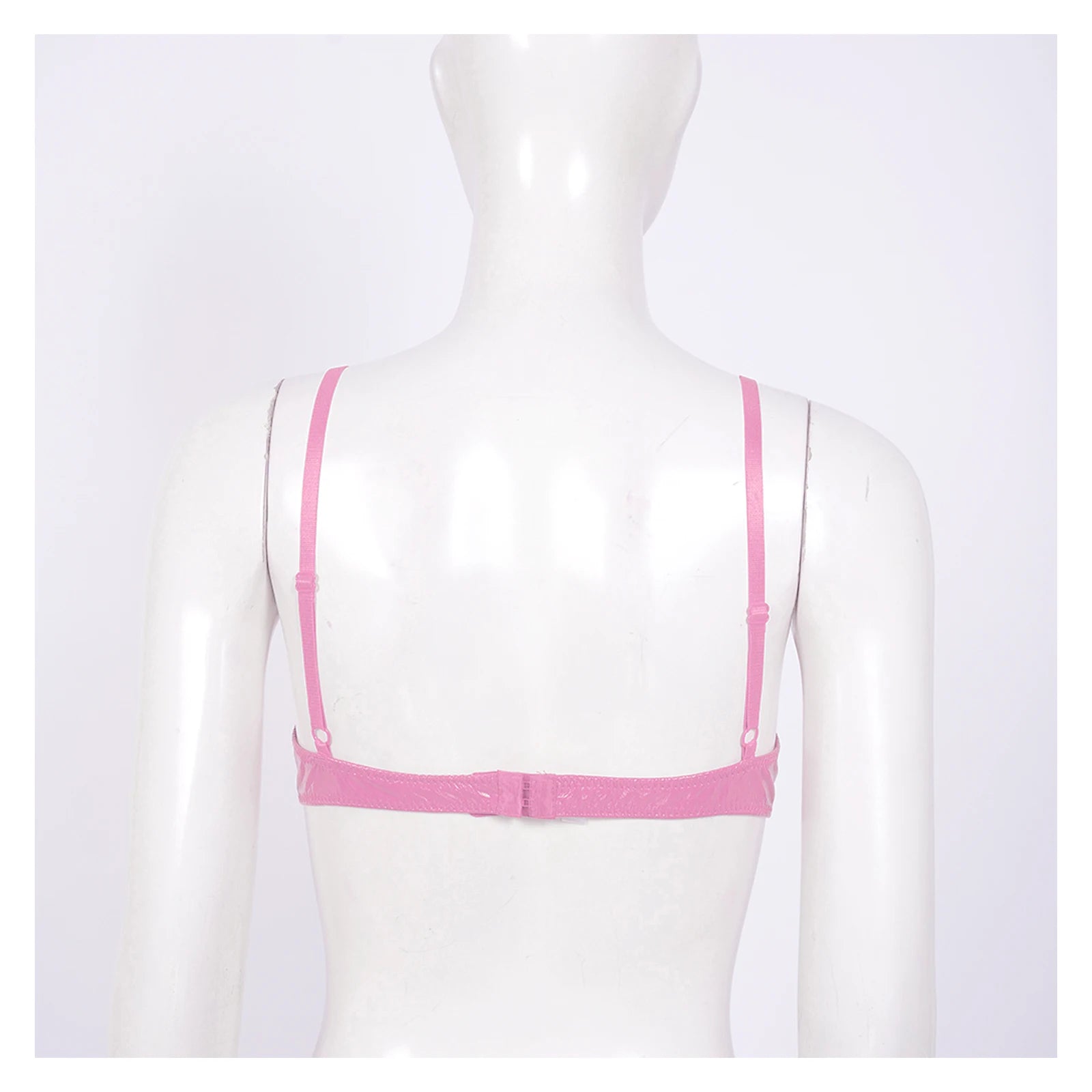 Women Wet Look 1/4 Cup Bra Underwired Push Up Bralette Lingerie Glossy Patent Leather PVC Balconette Open Breast Cup Bra Top