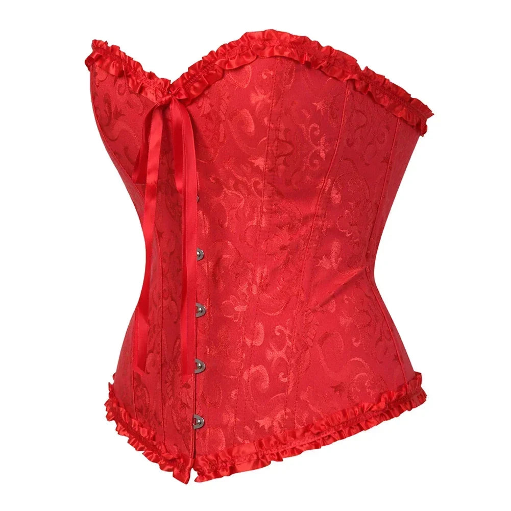Women Sexy Overbust Corset Korset Basques Floral Lace Top Bustier Jacquard Lingerie Corselet