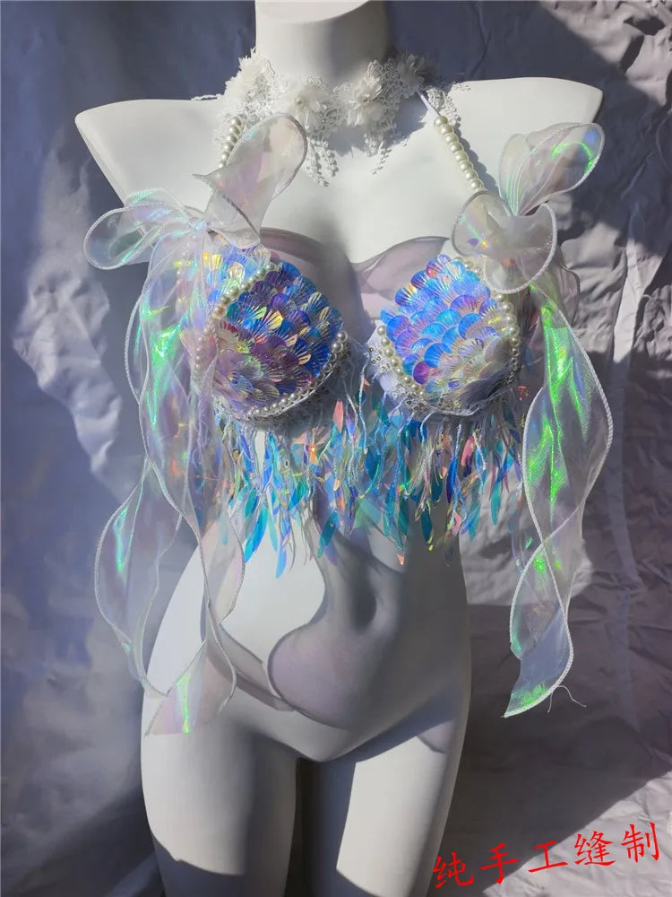 Super Beautiful Mermaid Bikini Sequin Bra Summer Swimming Free Diving Cosplay Mermaid Bra Oceanarium Bar Performance Clothing