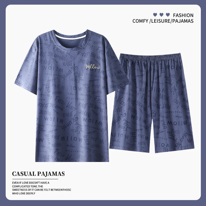 Men's Pajama Set Casual Trendy Basic Style Letter Print Round Neck [T-Shirt] Short-Sleeve Top - Shorts Sleepwear Bottoms Loungewear Set 2-Piece Set Suitable for Outdoor Wear Spring Summer