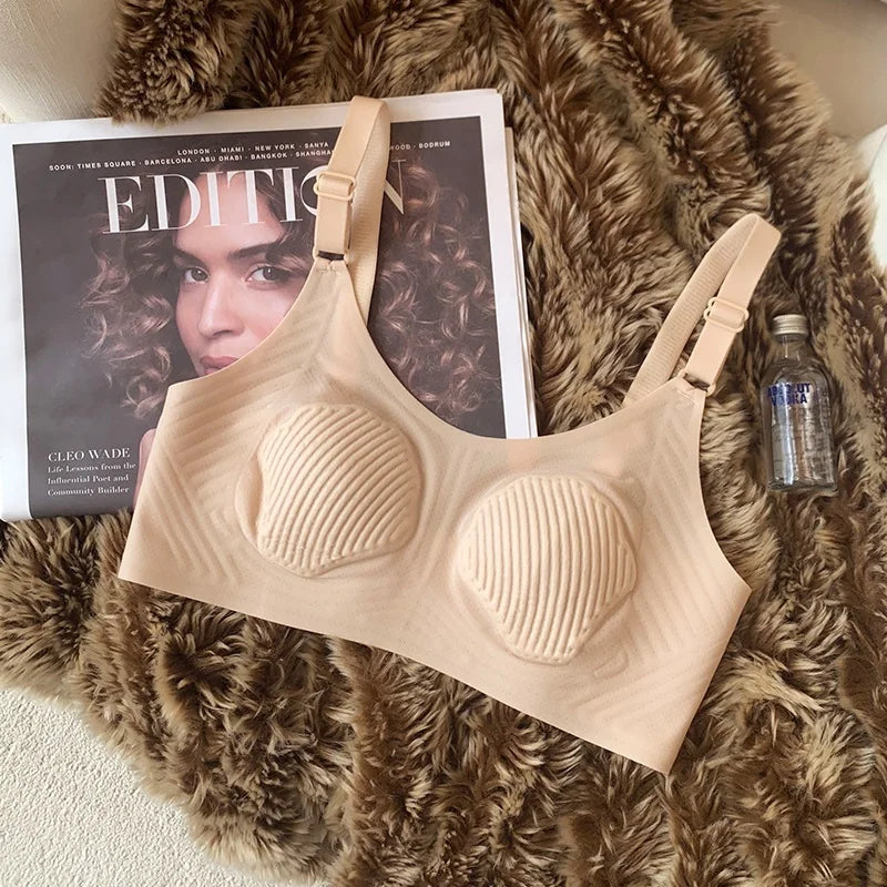 3D non-marking soft lingerie nude cool feeling underwear female large size collect side breasts without steel ring thin bra