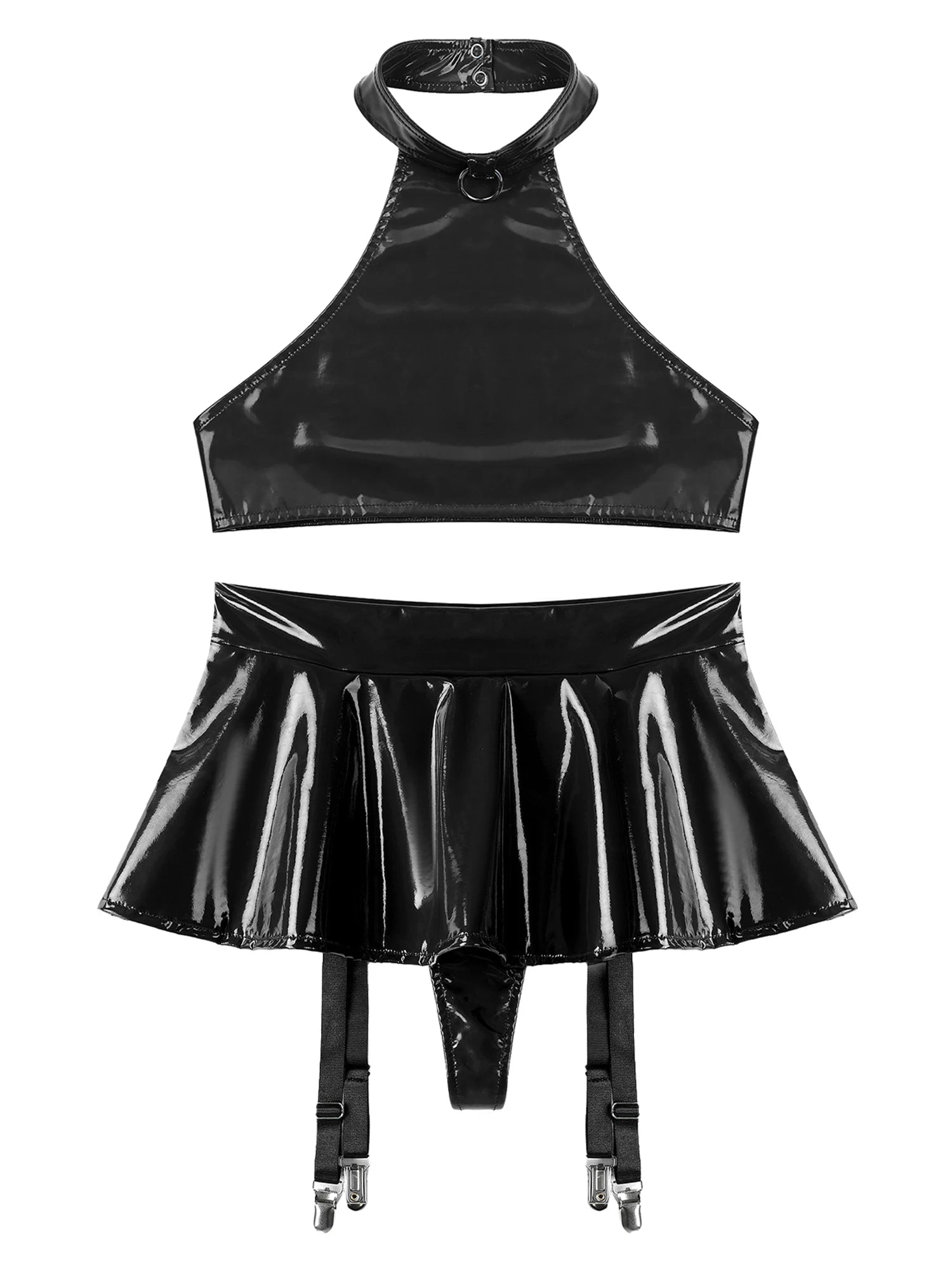Two-Piece Female Lingerie Set Women Latex Nightclub Outfit Night Club Hot Girl Rave Festival Pole Dance Show Babydoll Costume