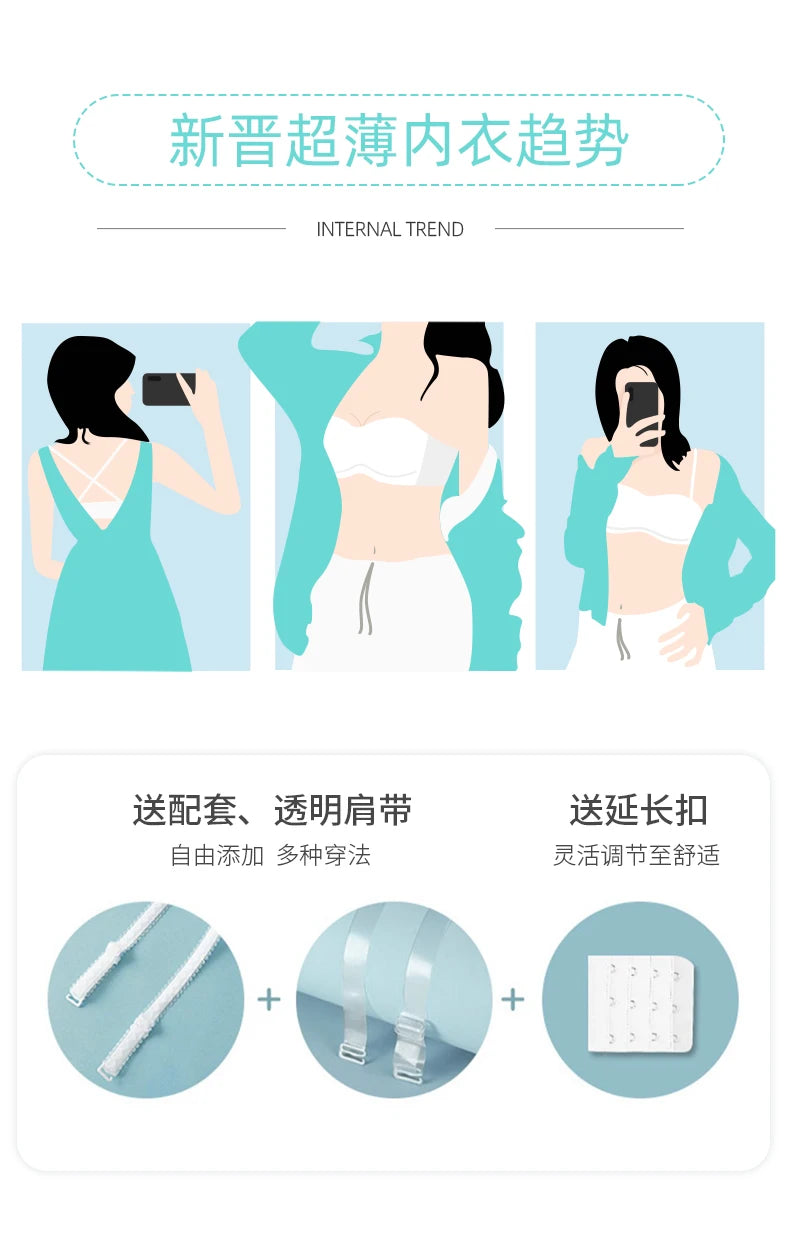 Strapless Bra For Women Minimizer Wrap non-slip Top Thin Bra Invisible Black White