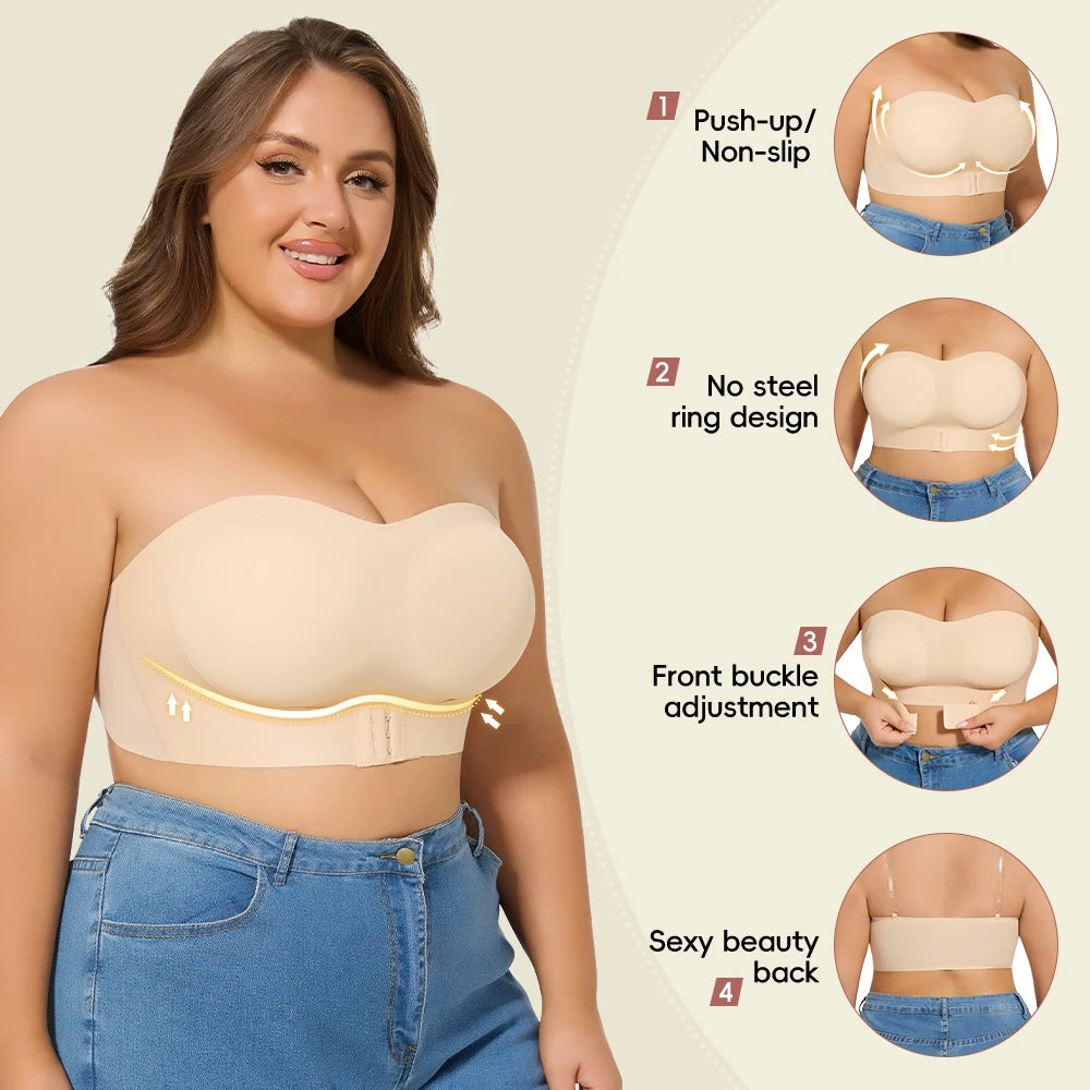 Women Strapless Padded Bra Seam-free Front Button Cross Bandage Bras Comfortable Smooth Plus Size Lingerie for Women