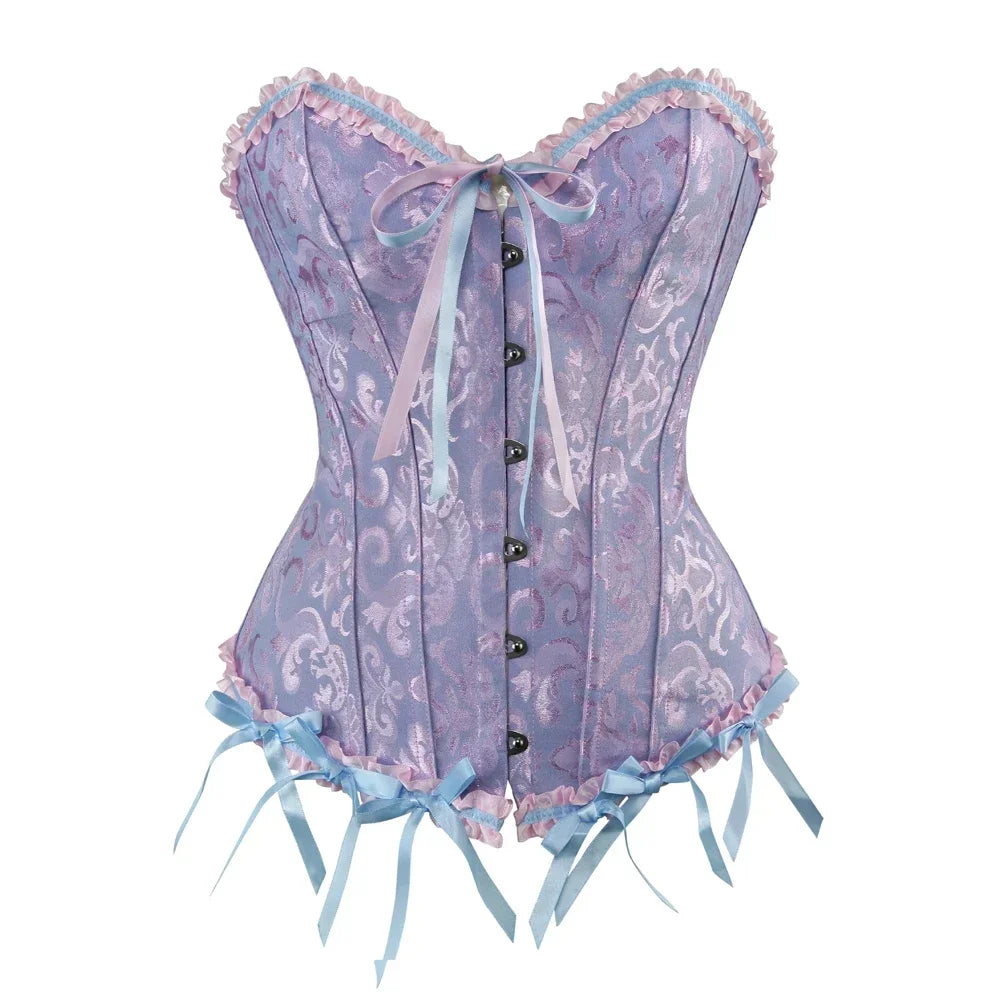 Women Sexy Overbust Corset Korset Basques Floral Lace Top Bustier Jacquard Lingerie Corselet