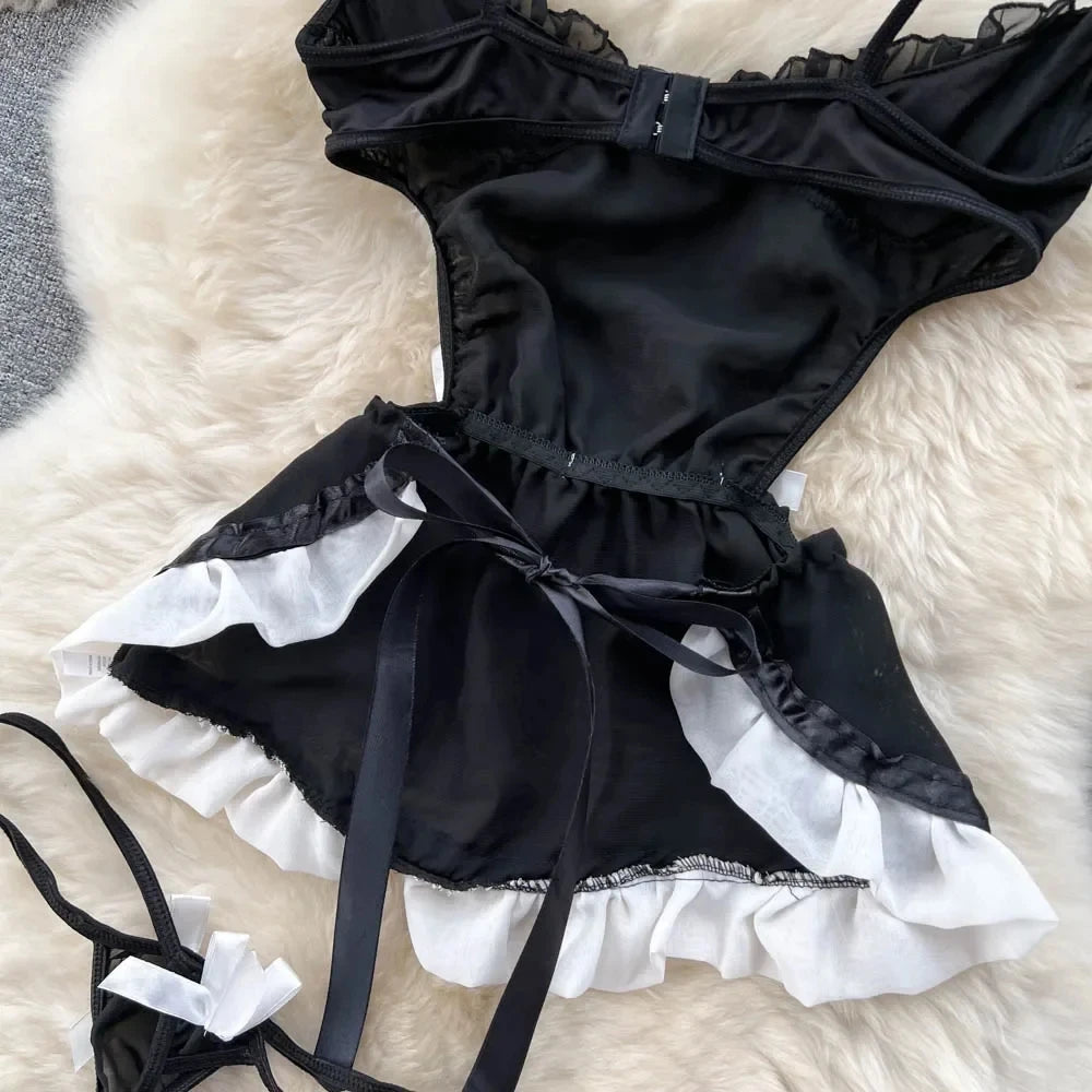 Women Erotic Uniform Sensual Lingerie Dress Fashion Lace Spliced A-line Lingerie Sets Slim Sheer Comfortable Lingerie Sets New