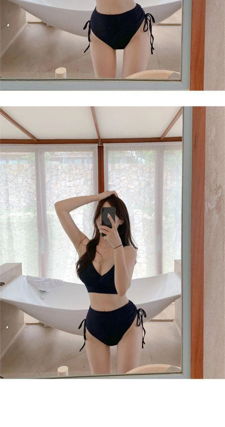 High Waist Bikini Women's Swimsuit Thermal Spring Separate Slimming Cover up Belly Fitn Swimming Wear Korean Trend