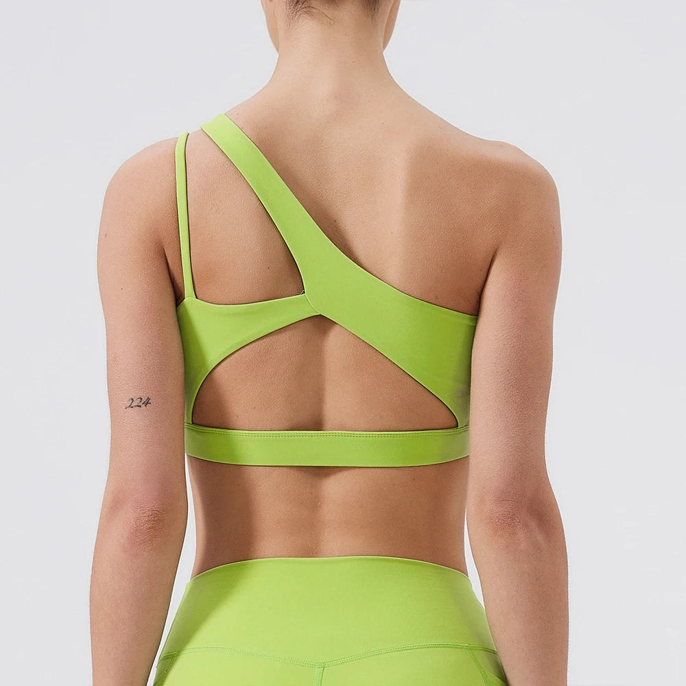 Women Sports Bra Push Up Fitness Bras One Shoulder Shockproof Yoga Bra Breathable Gym Yoga Running Bra Sexy Vest ﻿