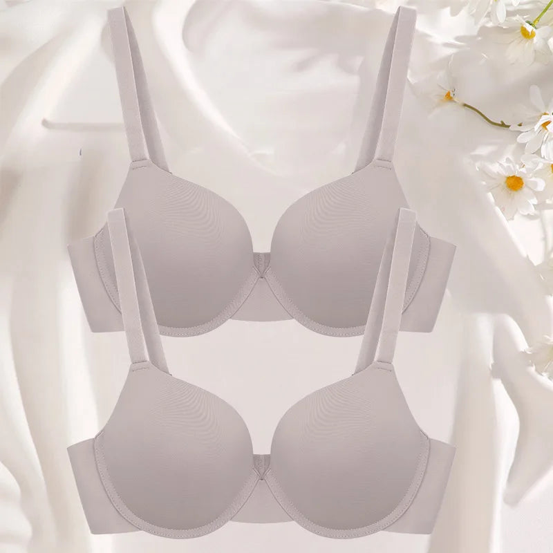 2Pcs/Set Comfortable Adjustable Push Up Bra Shockproof Lingerie Wireless Deep V Bra Anti-sagging Brassiere for Women Summer Bras