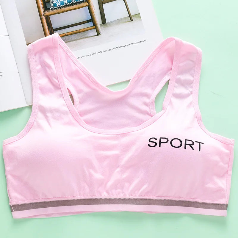 Adolescent Girl Sports Bra Breathable Lightweight Sponge Pad Wide Shoulder Strap Vest Solid Color Simple and Comfortable Bra