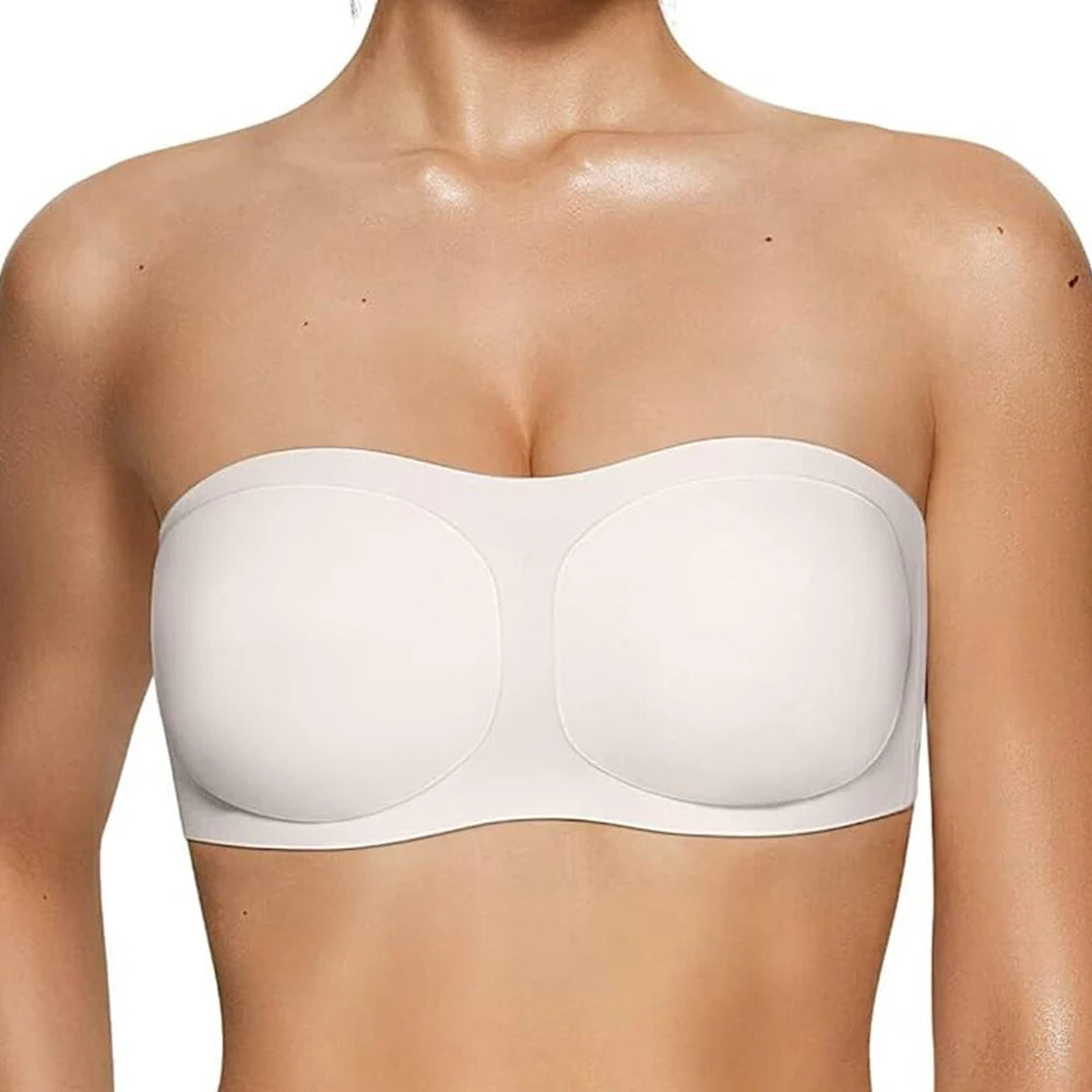 Strapless Push Up Jelly Bra Women's Bandeau Bra Without Straps Non-Slip Seamless Bralette No Underwire Soft Daily Brassiere