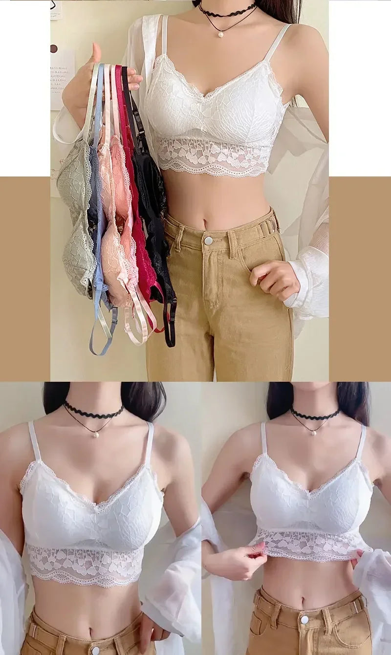 Open Back Bra Lace Bralette U Type Wirefree Boneless Brassiere Floral Women Top Backless Underwear Sexy Bras