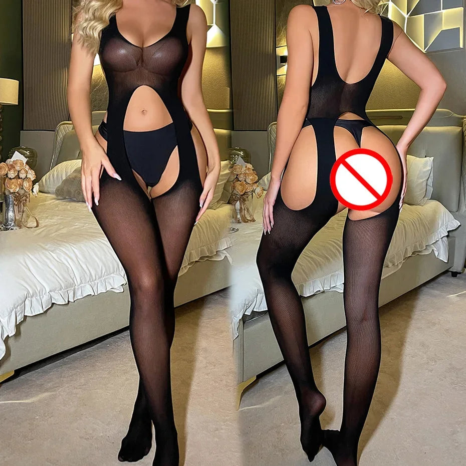 Sexy Lingerie Women Body Underwear Hollow Out Fishnet Bodysuit Nightwear Open Crotch Bodystocking Erotic Lingerie Porno Costume