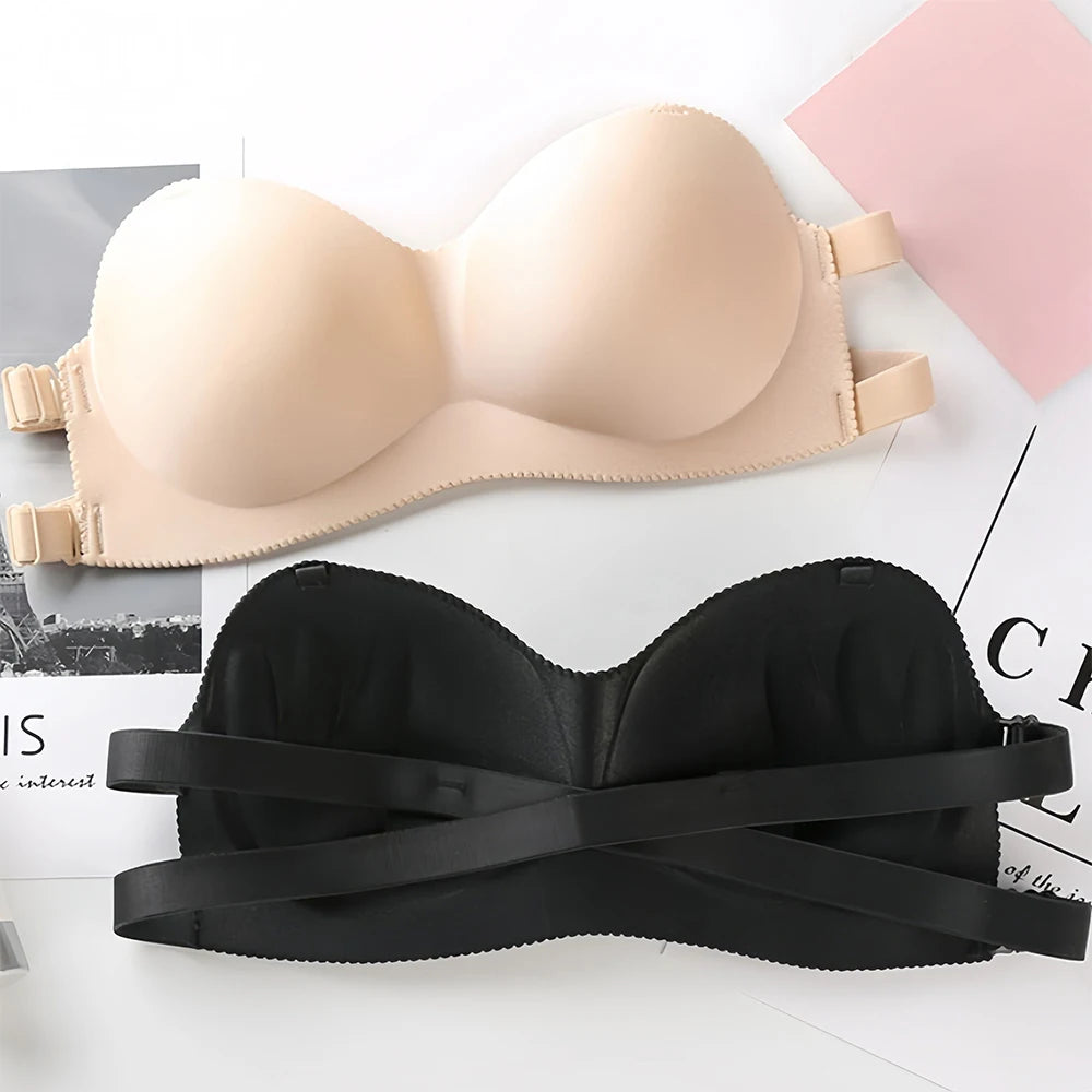 Strapless Bras For Women Wirefree Non Slip Tube Top Invisible Bralette Seamless Padded Bandeau Bra For Backless Dress