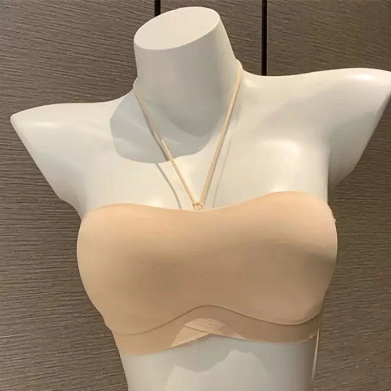 Women Invisible Bra Deep U Plunge Bras Backless Top for Dresses Sexy Lingerie with Transparent Strap Push Up Strapless Underwea
