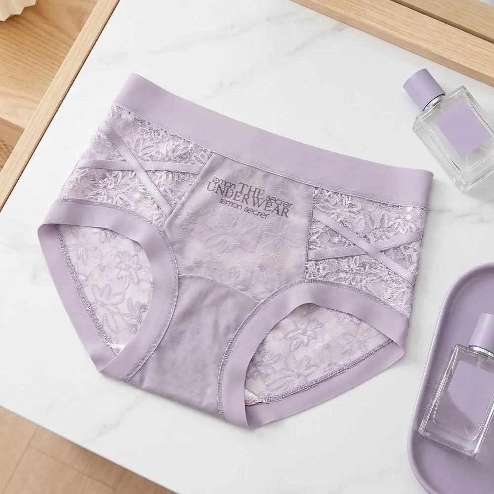 Lingerie French Style Lace Briefs Mesh Patchwork Satin Silk Panties Low Waist Transparent Lace Underwear Women Gifts
