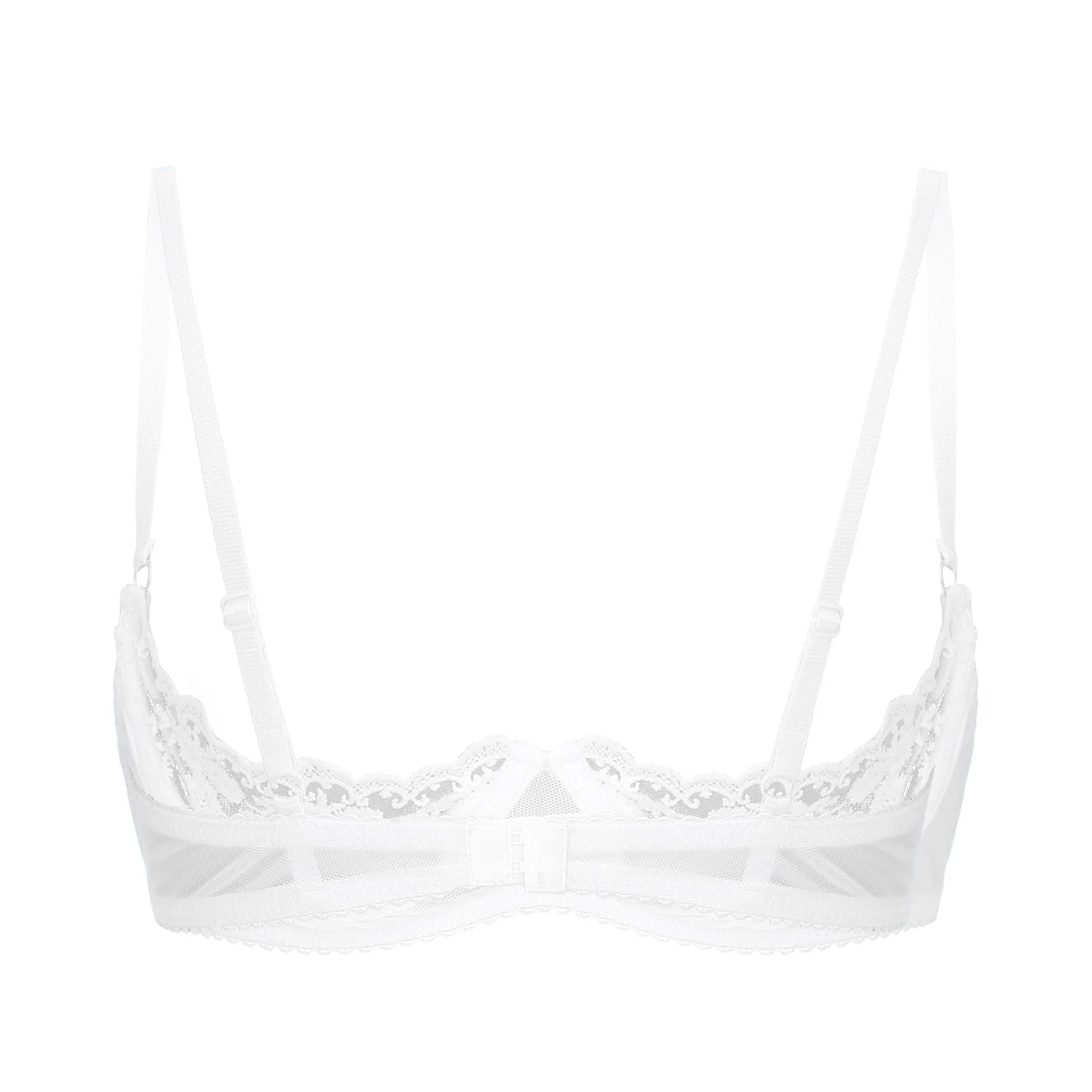 Women's Sheer Lace Lingerie Sexy Half Cup Bare  Breast Underwire Push Up Bra Tops Adjustable Straps Unlined Brassiere
