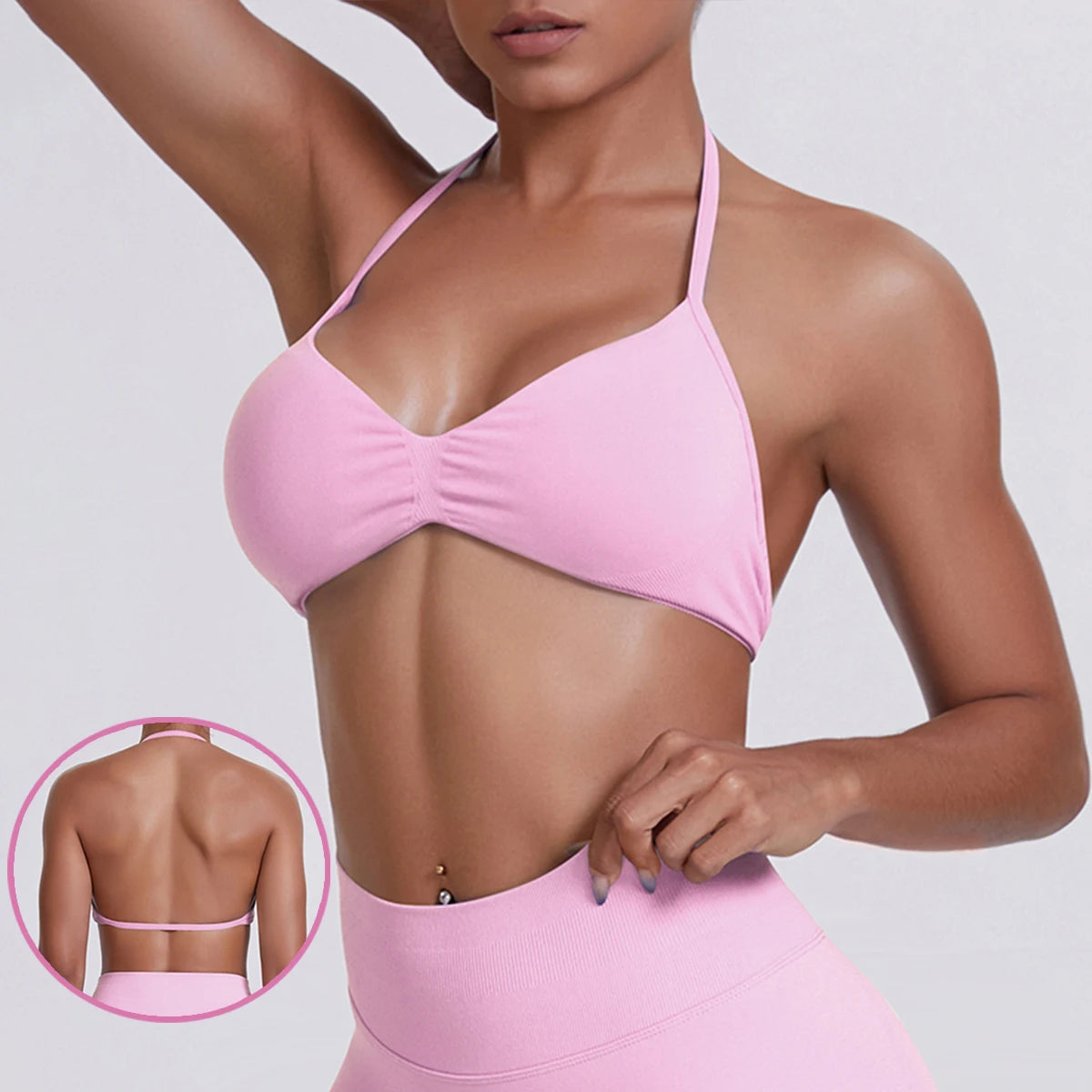 Sport Bra Strappy Bra Top Women High Support Thin Strap Halter Sport Seamless Bras Scrunch Workout Yoga Tank