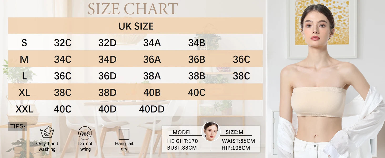 Women Tube Strapless Bra Chest Wrap Bandeau Unlined Seamless Breathable Comfortable Underwear Tops with Clear Straps