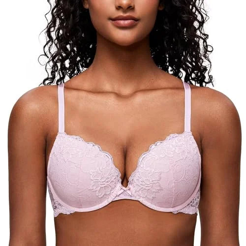 Wingslove Women's Push Up Bra Sexy Lace Lingerie Comfort Padded Bra Brassiere Plunge Lift Up Add One Cup Underwire Bra