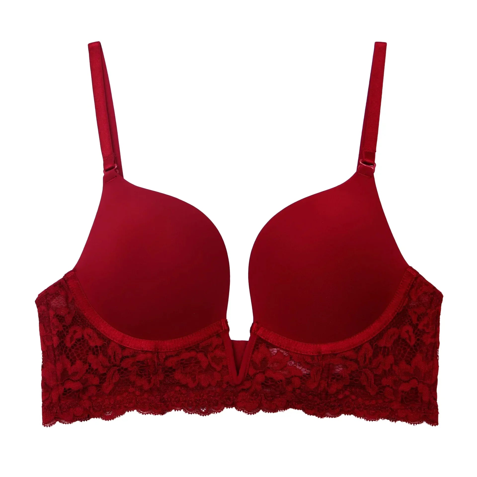 Women Padded Underwired  Push Up Lace Bras for Plunge Deep V Low Back Removable Strap Sexy Lingerie Brassiere Femme Underwear