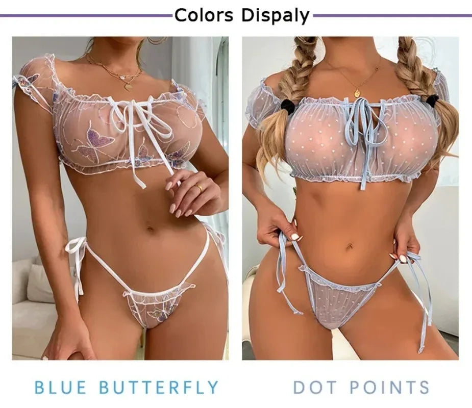 Women Lingerie Set Sexy Bra And Panty Sets Off Shoulder Bralette Fashion Strapless Lingerie Ruffles Female Transparent Underwear