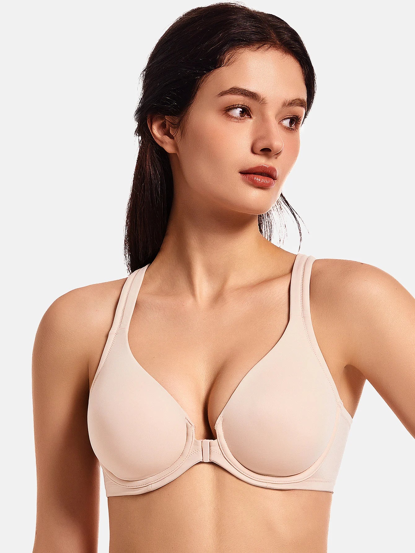 MELENECA Women's Racerback Front Closure Bras Plunge Unlined Full Coverage Seamless Underwire Bra
