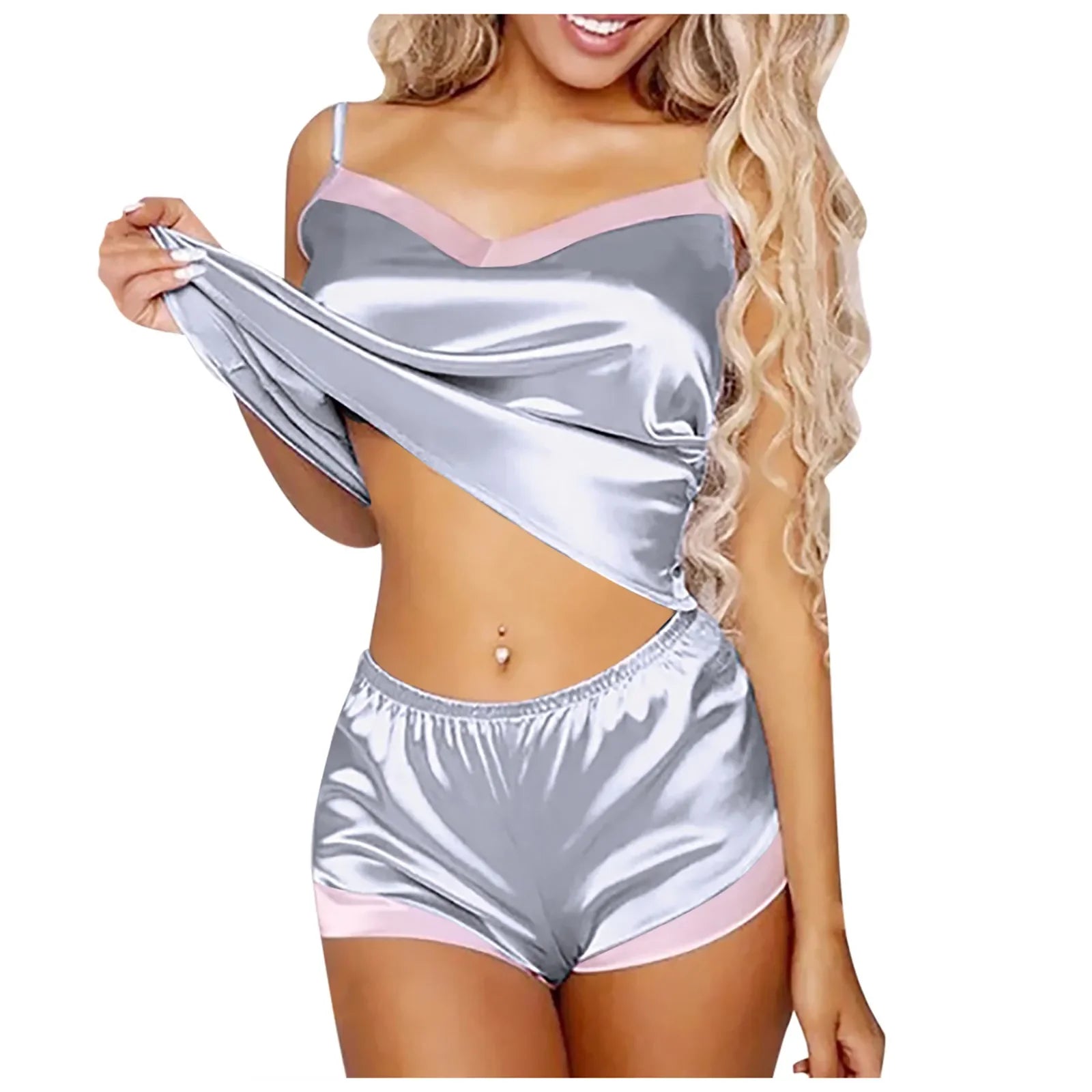 Women Sexy Stain Lingerie Set Comfort Thin Cami Top Elastic Waist Shorts Sleep 2-Piece Set Women Night Wear Lingeries Sexy Hot