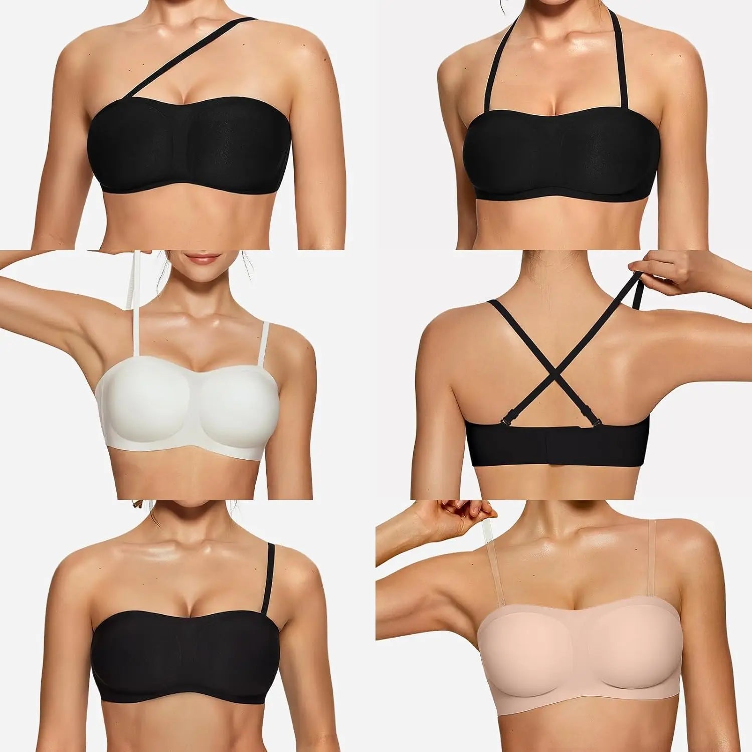 Strapless Push Up Bandeau Bra Non Slip Wireless Padded Seamless Comfortable Tube Bra for women