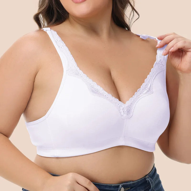 Plus Size Full Cup Bra Cotton Comfort Breathable Underwire Bra with Lace Full Coverage Support for Women B/C/D/E/F Cup