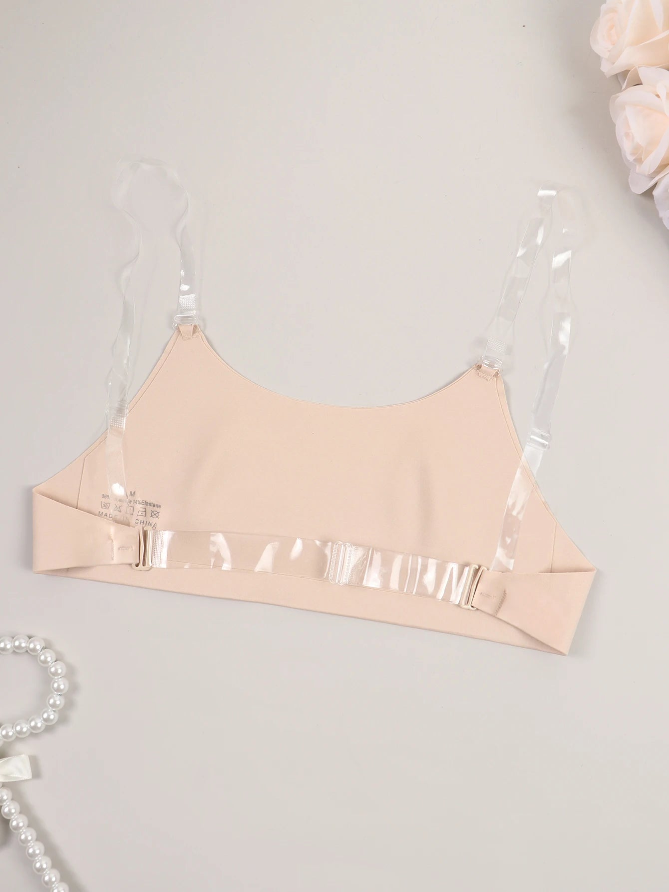 Unlined Backless Bra with Transparent Straps Women Wireless Seamless Everyday Brassiere U-shaped Back Lingerie Inner Wear