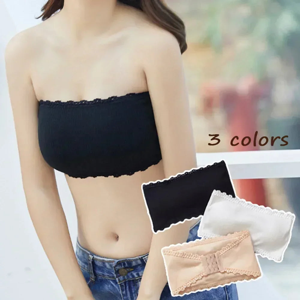 Invisible Strapless Bras Women'S Solid Color Wrapped Chest Sexy Tube Top Underwear Female Beautiful Tank Top Seamless Crop Top