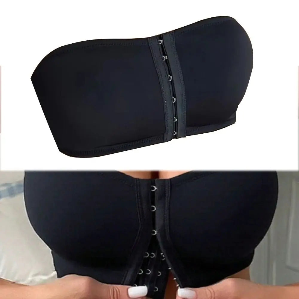 Strapless Front Button Bandeau Invisible Soft Cushion Tube Top Removable Padded No Underwire Wireless Bralette for Women