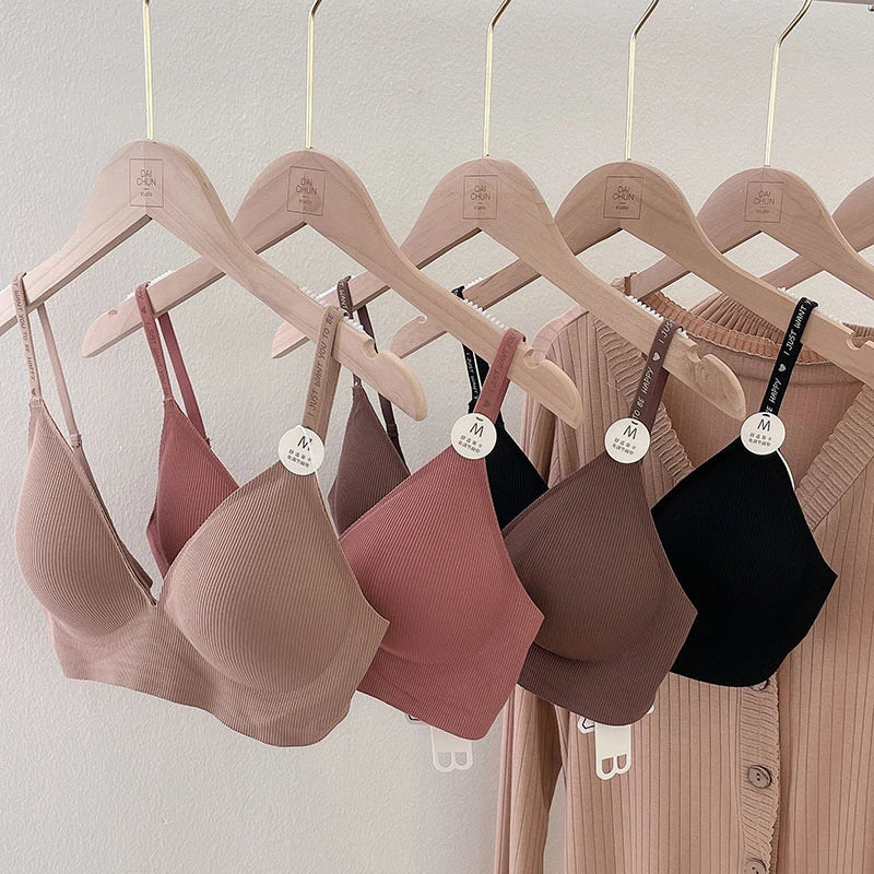 Seamless Bras For Women Sexy Lingerie Letter Strap Tops Wireless Brassieres Push Up Underwear Deep V Intimates U Back Bralette